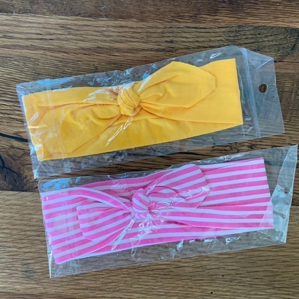 June and January bundle of 2 knotted headbands marigold and bubblegum stripe 🌸✨